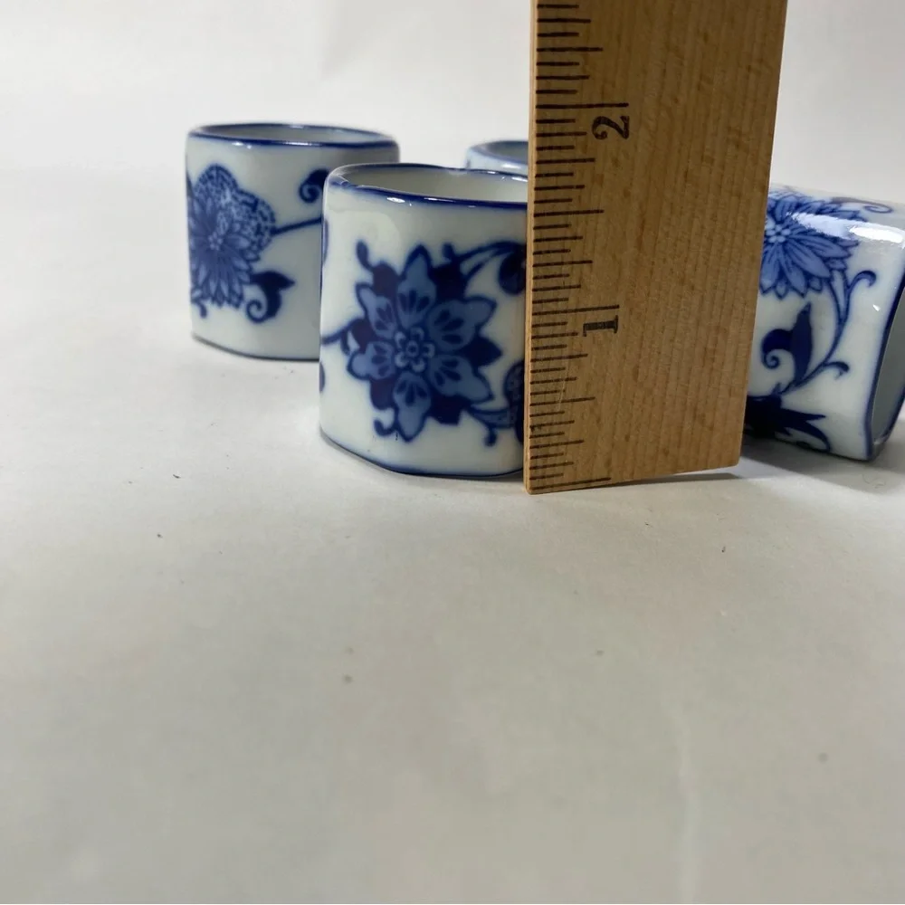 4x Pier 1 Mandarin Blue White Porcelain Napkin Ring Holders